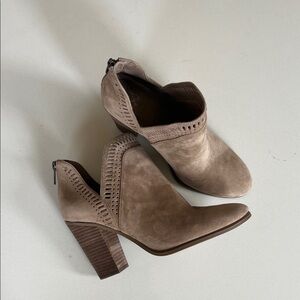 Vince Camuto Taupe Suede Cutout Ankle Booties